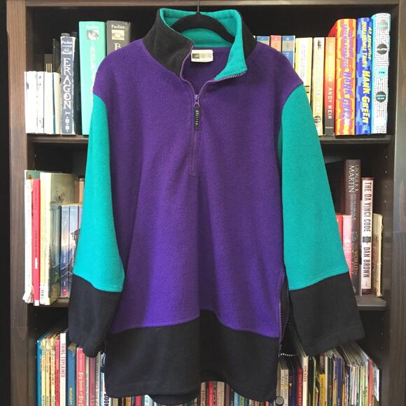 Vintage Tops - Vintage Cheetah Colorblock Fleece Pullover M